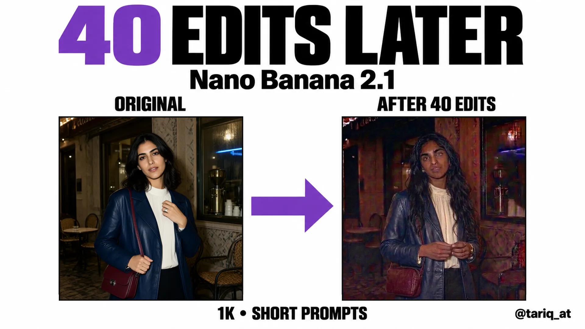 مقارنة الصورة الأصلية والنتيجة بعد 40 تعديلًا متتابعًا باستخدام Nano Banana 2.1